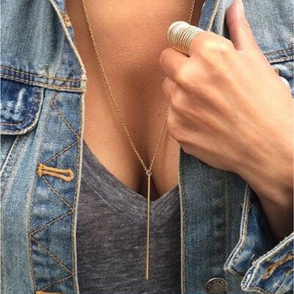 Vertical Gold Silver Chain Bar Necklace